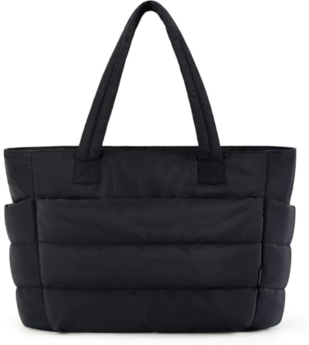 HAIWILL Handtasche Damen Groß Tote Bag Puffer Tasche Damen Shopper Leicht Gesteppte Umhängetasche Gross Tragetasche Arbeitstasche 15.6 Zoll Laptoptasche für Arbeit, Klinik, Uni, Reisen (Schwarz)