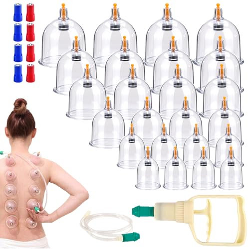 Schröpfgläser mit Vakuumpumpe, 24 Stück Schröpfset mit 8 Magneten, ABS Material Schröpfen mit Pumpgriff und Verlängerungsrohr, Schröpfgläser Set für Effektive Muskelentspannung (24)