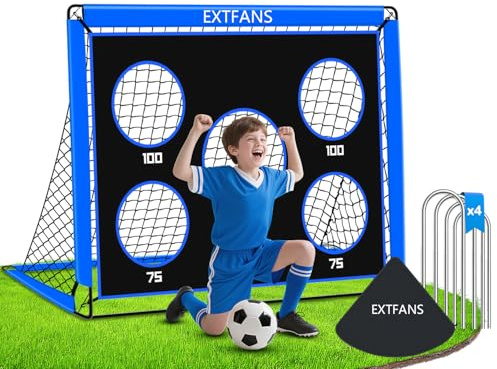 EXTFANS Porta da calcio 2 in 1 per bambini, rete da calcio pop-up con bersagli punteggi, attrezzatura da allenamento pieghevole per interni ed esterni, include borsa per il trasporto e paletti (blu