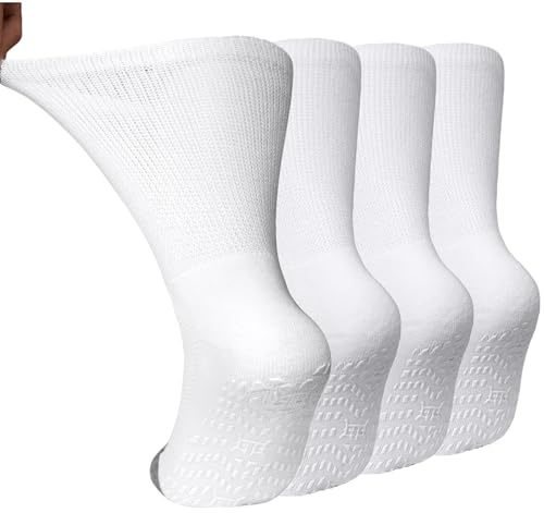 LOFIR Chaussettes Diabetiques Coton Homme: Chaussettes sans Coutures avec Ceinture Extra Large sans Elastique sans Pression Chaussettes avec Semelle Rembourrée Confortable 4 Paires Taille 39-50