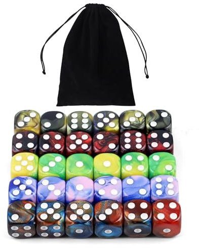 SLAKOZYT 30 tärningar 16 mm D6 akryl kub, färgkub för DND RPG tärningsspel, spela spel som tenzi, Yahtze, matematikundervisning