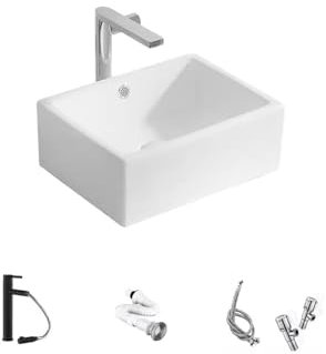 KOHUS Lavabo de Baño Lavabo sobre encimera Lateral Estrecho de tamaño pequeño, Lavabo sobre encimera de cerámica, Lavabo sobre encimera pequeño Lavabo de Tocador para Encimera de Baño