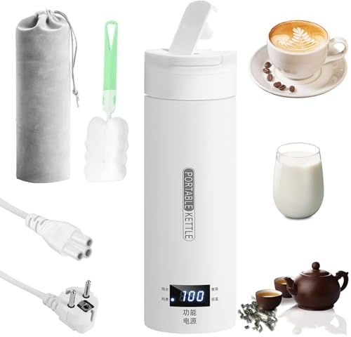 Petite bouilloire portable 500 ml, mini tasse à eau électrique 3 en 1 avec réglage de la température, arrêt automatique, poches et brosses, bouilloire de voyage pour café et thé