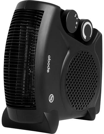 Abode, AFH1001B, Horizontal and Vertical Fan Heater with 2kW Power, 2 Heat Settings, Overheat Protection, Adjustable Thermostat, 20m2 Room Size in Black