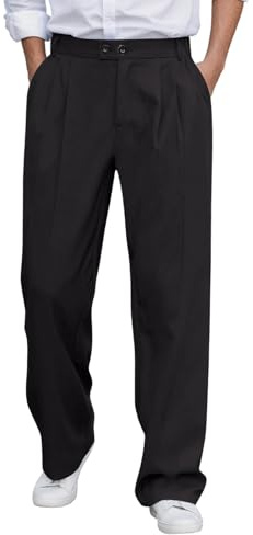 Pantalon Habillé Homme Pure Couleur Confortable Flat Front Bureau Quotidien Ceinture Élastique(Black, L)