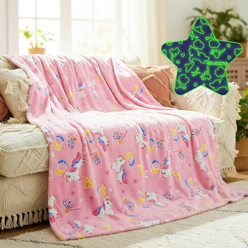 Cyiecw Coperta Pile Bambino Morbida 130 x 150 cm, Plaid che si Illumina al Buio, Coperte Natalizie per Bambina Bambino Regalo, Pisolone, Coperta Fosforescente Adatto a Tutte le Stagioni