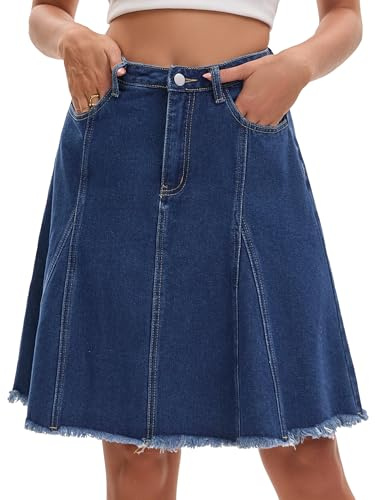 CIMUK Mujer Falda de Mezclilla en Linea a Casual Largo hasta la Rodilla | Cintura Alta Vuelo Bajo Crudo con Parches Bolsillos Ropa Vaquera Western