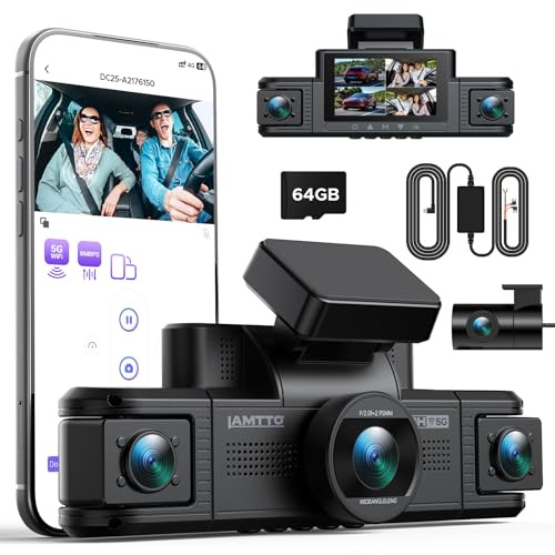 LAMTTO 4 Canales Dashcam para Coche 360 Grados, Dash Cam 2K Delantera 1080P Trasera Interior Lateral Cámara de Coche con App WiFi de 5GHz, Supervisión de Aparcamiento 24/7, Sensor G y Visión Nocturna
