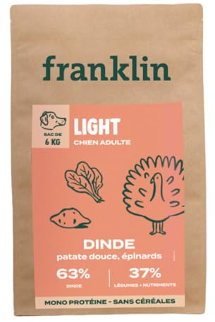 FRANKLIN – Croquette Chien Light et Stérilisé – 65% de Dinde – 6 kg