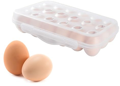 Egg Holder for Refrigerator, 1 Pack Egg Container Organizer with Lid Fits 18 Eggs, Stackable Egg Storage Box for Camping Picnic(White)