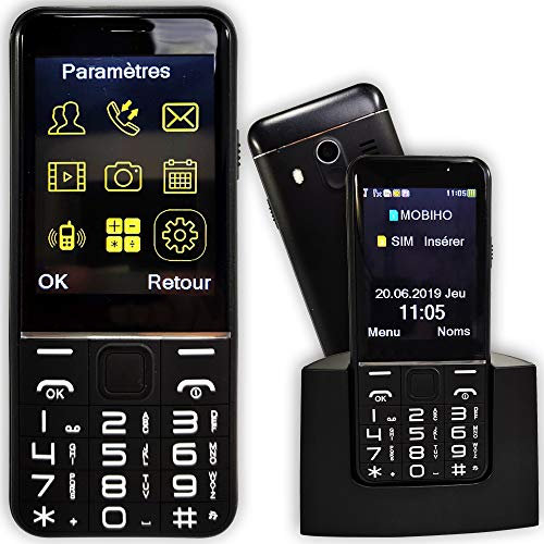 Mobiho-Essentiel Pack Le Classic +, téléphone Senior Assez Complet pour Un utilisateur Dynamique - Un Grand écran et Son Fort. App Photo 2Mp. Double SIM, réseau GSM 2G et 3G. Téléphone débloqué