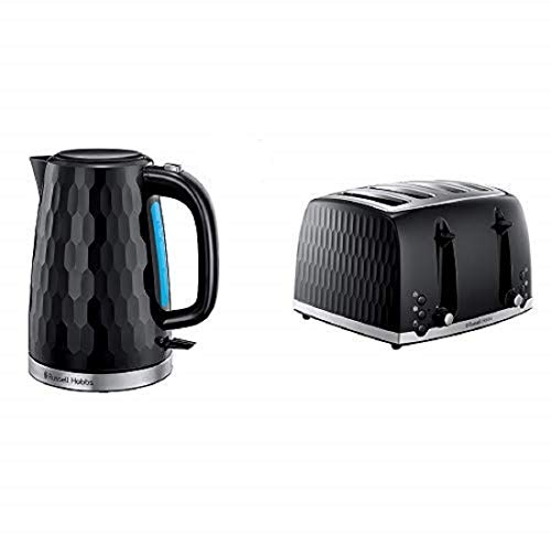 Russell Hobbs Honeycomb Kettle and 4 Slice Toaster, Rapid Boil, Black