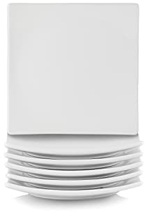 10 Strawberry Street Simply White Ceramic 6 Inch Square Coupe Appetizer Plates, Set of 6 - Modern Serving, Tapas and Snack Plates for Everyday Use, Microwave, Dishwasher and Oven Safe