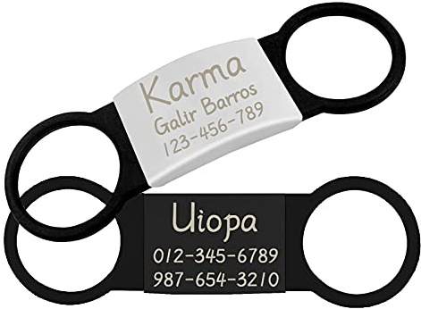 Uiopa 2pcs Medaglietta Cane Personalizzata, Acciaio Inox Targhetta Cane/Medaglietta Gatto con Incisione, Etichette Targhetta D’Identificazione per Collare Cani Gatto Animali (Nero & Argento, L)