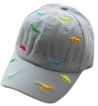 SoonerQuicker Cap Kinder Dino Jungen Mädchen Verstellbar Basecap Mütze Sommer Dinosaurier Schirmmütze Baby Gelb Weiß Rosa, Grau, Einheitsgröße