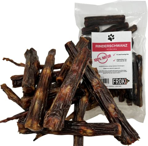 FROKI Premium Rinderschwanz für große & kleine Hunde 500g | 100% Rind | 100% Natürlich | Futter-Snack | Hunde-Leckerlis | Natur-Kausnack | Zahnpflege | ohne Zusatzstoffe