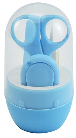 4 in 1 Baby Nagelset Rutschfester Nagelschneider Nagelknipser, Baby Nagelpflege Set Schere, Nagelfeile, Nagelknipser & Pinzette für Kinder Blau