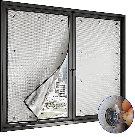 Geovne Sonnenschutzfolie Fensterfolie,Doppelte Aluminisierte Isolierfolie Dämmfolie,Isolierte Fensterfolie,Blendschutz Anti UV Sichtschutz Spiegelfolie,Für Zuhause,mit Saugnapf (100x260cm/39 x102)