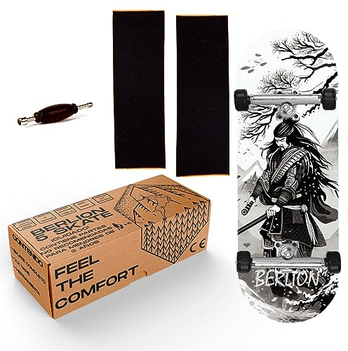 BERLION Professionelle Fingerskate aus Holz Pro, Mini-Skateboard, kleines Fingerboard, Schleifen und Räder, Anti-Stress-Spielzeug, Marke Weiß Schwarz