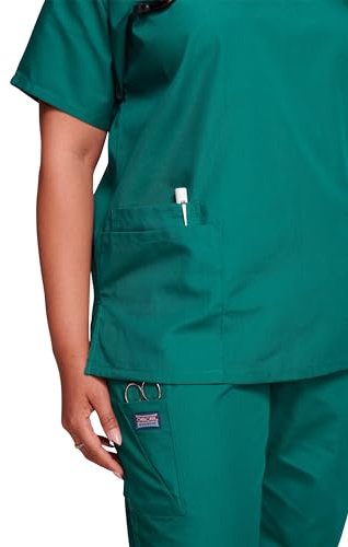 Cherokee Mujer - Blusa de trabajo hospitalaria para mujer, original - Ropa médica - Cuello en V - Tallas grandes - WWE4700, Hunter Verde, S