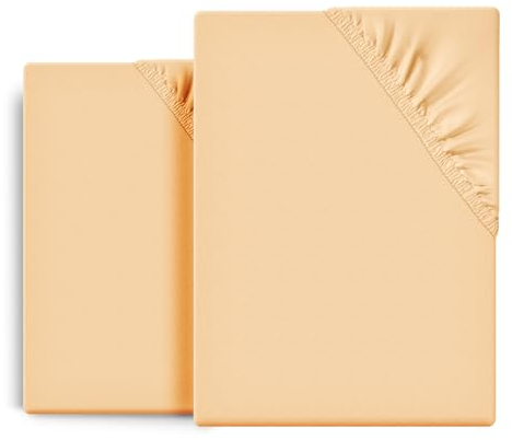 BEAUTEX 2er Set Spannbetttuch Bettlaken Baumwolle, Premium Jersey Stoff 160g/m², Größe und Farbe wählbar (2 Stück 90x200x30 cm, Apricot)