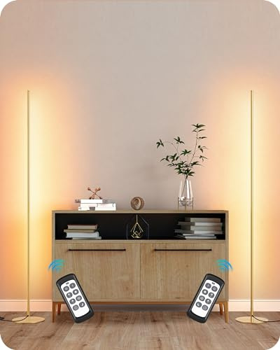 EDISHINE LED Corner Floor Lamp, Set of 2 Minimalist Dimmable Light with Remote, 57.5 Tall Standing Lamp for Living Room, Bedroom, Home Office, 7 Color Temperature 2700-6000K (Gold)