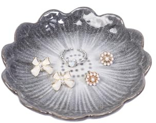 Trinket Dish, Ceramic Jewellery Dish Trinket Tray for Rings Earrings Necklace Gift for Women Her(Grey)