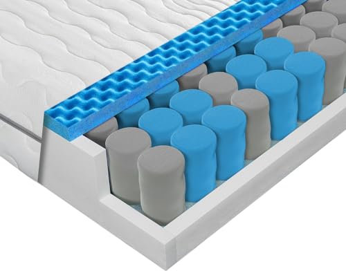 Sleepneo Taschenfederkernmatratze 180x200 H3 H4, 21cm hoch, orthopädische 7 Zonen Matratze mit Aloe Vera Bezug, Federkernmatratze