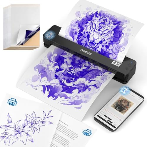 PFARRER Wireless Tattoo Drucker Professional (Upgraded) - Thermo Transfer Maschine mit 10pcs Transferpapier T106P-EU