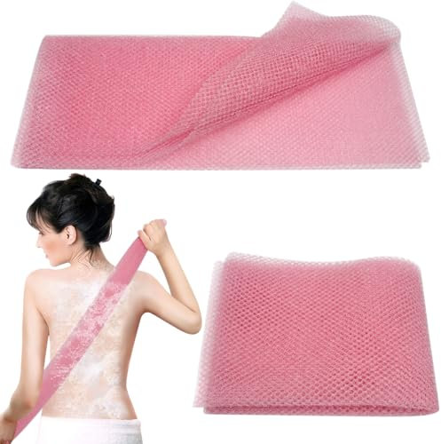 SWKJ African Net Sponge, Nylon African Bath Sponge, 80 × 30cm Long Exfoliating Sponge Net for Men and Women, Back Scrubber Deep Cleaning (Pink)