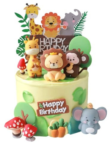 12Pcs Décorations De Gâteaux Animaux, Jungle Cupcake Topper Decoration, Happy Birthday Gateau Anniversaire Jungle pour Fête D'anniversaire, Enfant Fille Garçon Anniversaire