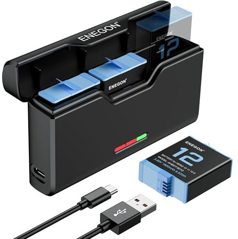 ENEGON Akku-Set für GoPro Hero 12, 11, 10, 9 – 3× 1800mAh Akkus und 3-Kanal USB-LCD-Batterieladegerät, voll kompatibel (3× Akkus + 1× Ladegerät