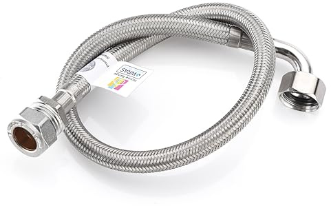 Home Range WRAS - Raccordo a compressione flessibile a gomito a 90°, 500 mm1/2 x 15 mm, in acciaio inox, intrecciato, flessibile, per caldaie, idraulici, cucine, bagni, lavandini