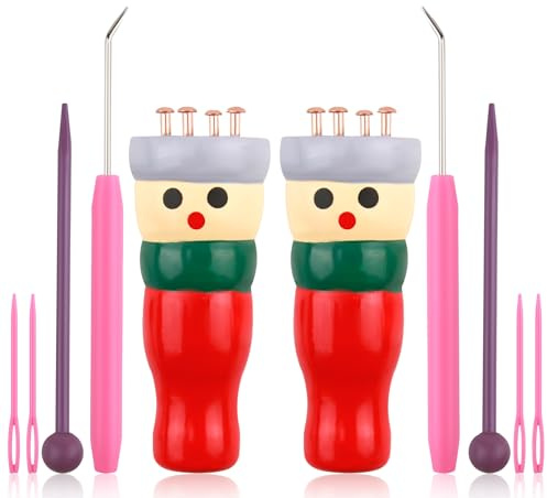 JUGCUT 2Pcs French Knitting Doll Kit, Wooden Knitting Starter Kit Spool Knitting Doll Toy Needles for Beginners Starter Adults and Kids for Making Decorations Craft