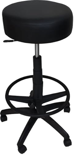SEDIAOFFICE - Sedia Sgabello con Ruote Girevoli Regolabile in Altezza (70-85cm) Sgabello da Lavoro per Professionisti: Studio Medico, Architetto, Tatuatore, Estetista (Ruote Base, Bianco Ecopelle)