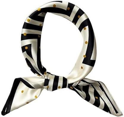 Écharpe en soie élégante pour femme, bandana pour femme, matériau doux, foulard en soie pour femme, grandes écharpes carrées avec rayures noires et blanches, 70 x 70 cm, écharpe pour femme, Blanc 1