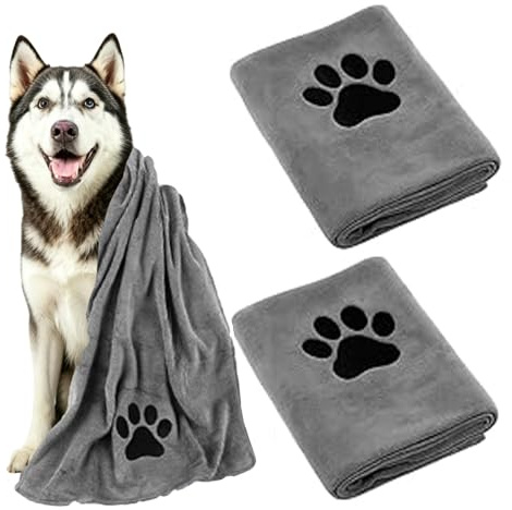 PcvGef 2 Stück Hundehandtuch, 35 X 75 cm Hunde Handtuch Für Katzen,Hundehandtuch Extra Saugfähig, Grau, Schnelltrocknend Haustier Mikrofaser Handtücher, Hunde Oder Andere Kleine Haustiere