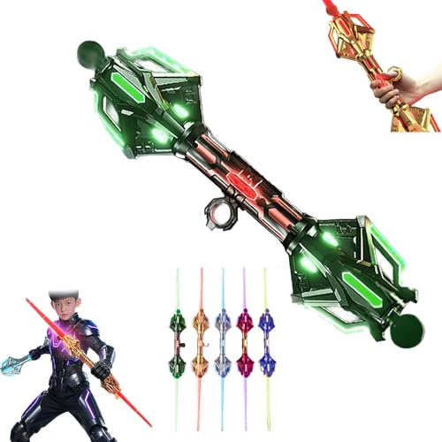 24 färger lysande svärdleksak, 2 i 1 duellerande svärd RGB dubbelblad med dynamiska ljudeffekter och fingertoppsrotation, tvåvägs infällbart dubbelhövdat coolt lasersvärd(Black)