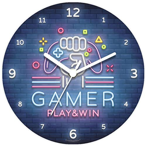 SuperDuperDecor VIDEO GAME CLOCK - Neon Style - Glow in the Dark - Boys Bedroom, Kids room, Children's Wall Decor, Gift Clock for Boy or Girl - GAMER