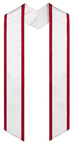 GraduationMall Plain Graduation Honor Stole Angled End With Trim Unisex Adult 72 Long (72 Long, White + Red Trim)