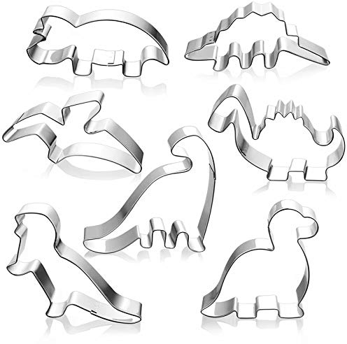 Yulakes 7 Stück Dino Keksausstecher ,Dinosaurier Ausstechformen Set,Dinosaurier Ausstechformen,Ausstechformen Set,Ausstecher Plätzchen ,Plätzchen Ausstecher für Kinder Geburtstag Dino Party Deko