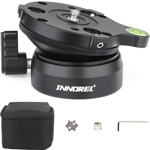 INNOREL LB60 Tête de Nivellement Aluminium Fraisé CNC, Base de Nivellement avec Chariot à Eau/Niveau pour Appareils Photo avec Filetage ¼ Charge Max 12kg/26.5lb Demi-Boule avec Sac de Rangement