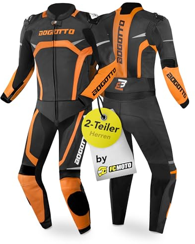 Bogotto Misano Combinaison moto deux pièces en cuir, schwarz/orange, 52