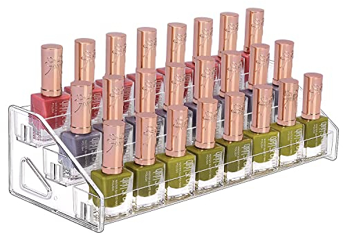 JessLab Nail Polish Organizer, 3-Tier Clear Acrylic Nail Polish Rack Essential Oil Holder Cosmetic Display Case Makeup Organizer Cosmetics Storage for Bathroom Vanity Countertop