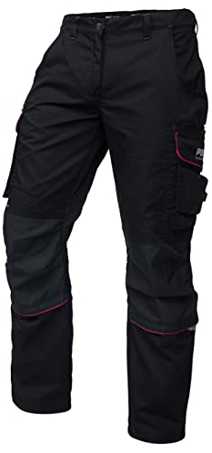 PUMA Workwear Precision X Arbeitshose Damen - Mit elastischem Bund - Robustes Nylon Gewebe - Verstärkte Nähte & Kniepartien - Viele Taschen - Damen Hose im sportlichen Look - Schwarz/Pink - 34