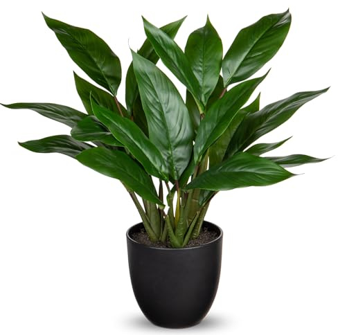 GnFlus Fake Plants 17'' Faux Plants Artificial Potted Plants Indoor Realistic Fake Cast Iron Plant Artificial Plants with Pot for Home Office Farmhouse Kitchen Bathroom Table Shelf Decor
