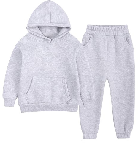 Little Boys Girls Hooded Sweatshirt and Jogger Pants Set Kids Fleece Pullover Hoodie Sweatpants 2 Pieces Tracksuit Sweatsuit for Age 2-7 Years Grey