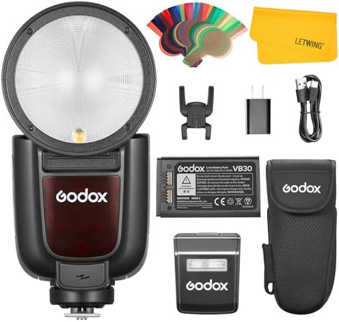 Godox V1 Pro N V1Pro-N Flash pour Nikon, 2.4G TTL Speedlite pour Nikon HSS 1/8000s, 500 Flashes à Pleine Puissance, Environ 1,3s Temps de Recyclage, Charge par Type-C, Externe Flash pour Photographie