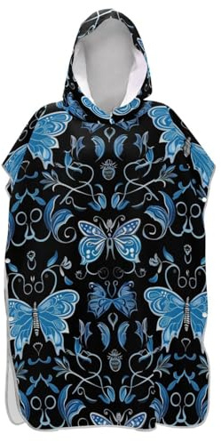 senya Surf Poncho Towel Hooded Beach Towel, Blue Butterfly Bath Towel Swim Cover Up for Women Men Beach Pool Water Park