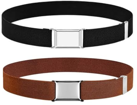 Elastischer Gürtel für Jungen und Mädchen, 2 Stück Verstellbarer Schnallengürtel Kindergürtel mit Silberner Quadratischer Schnalle Elastischer Gürtel für Jungen und Mädchen für Jeans Hosen Kleid